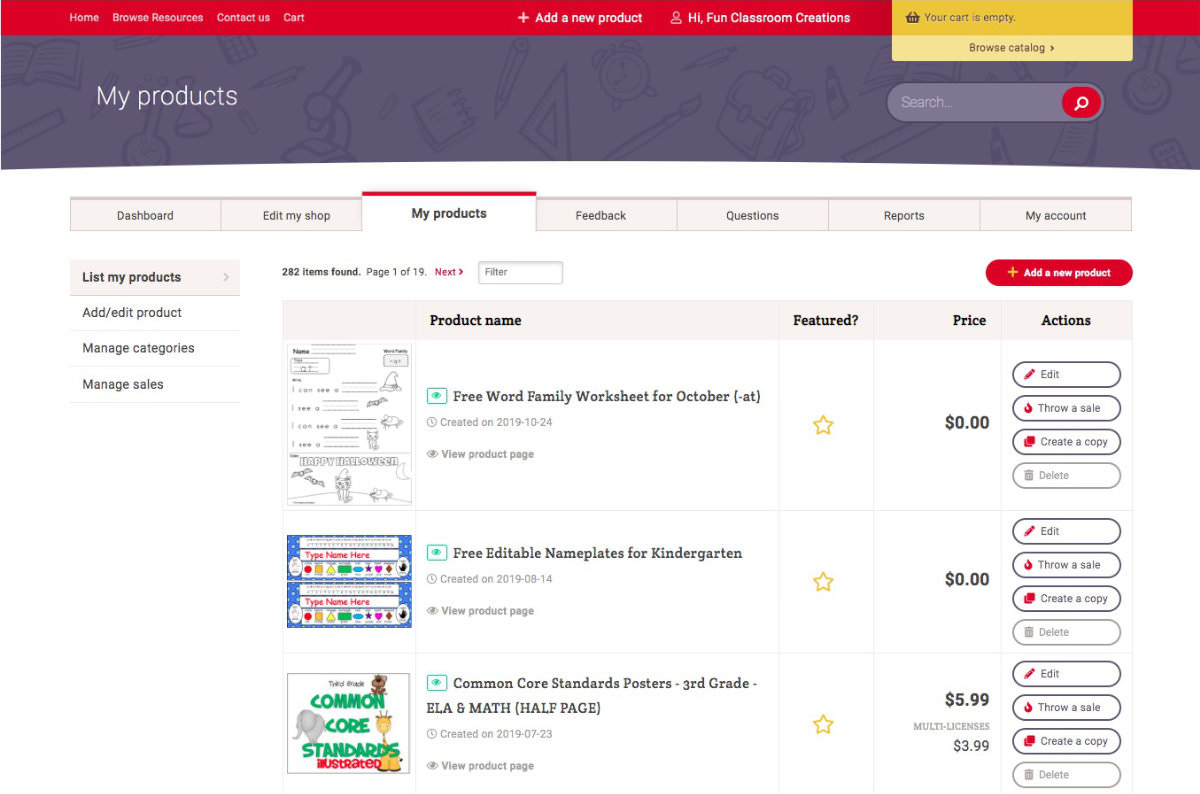 Interface de gestion des produits des vendeurs de la marketplace WooCommerce